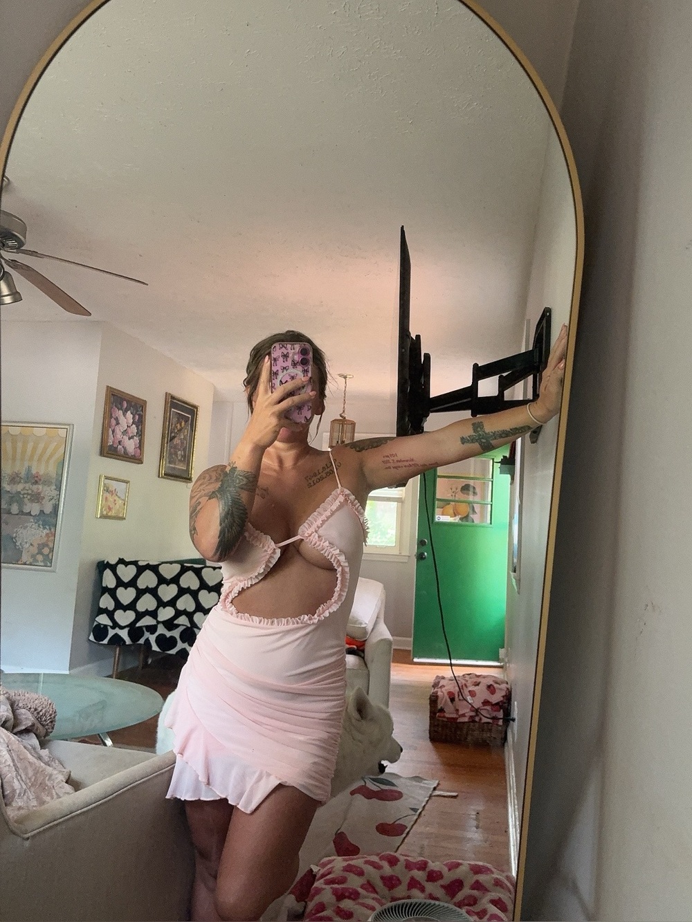 Women's Pink Cutout Ruffle Slip Dress